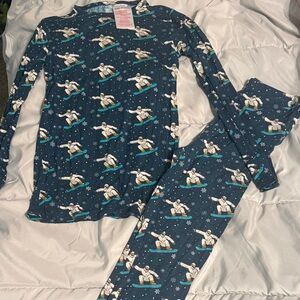 Posh Peanut Kids Snowboarding Bear Pajamas - Navy Blue- size 10Y, EUC